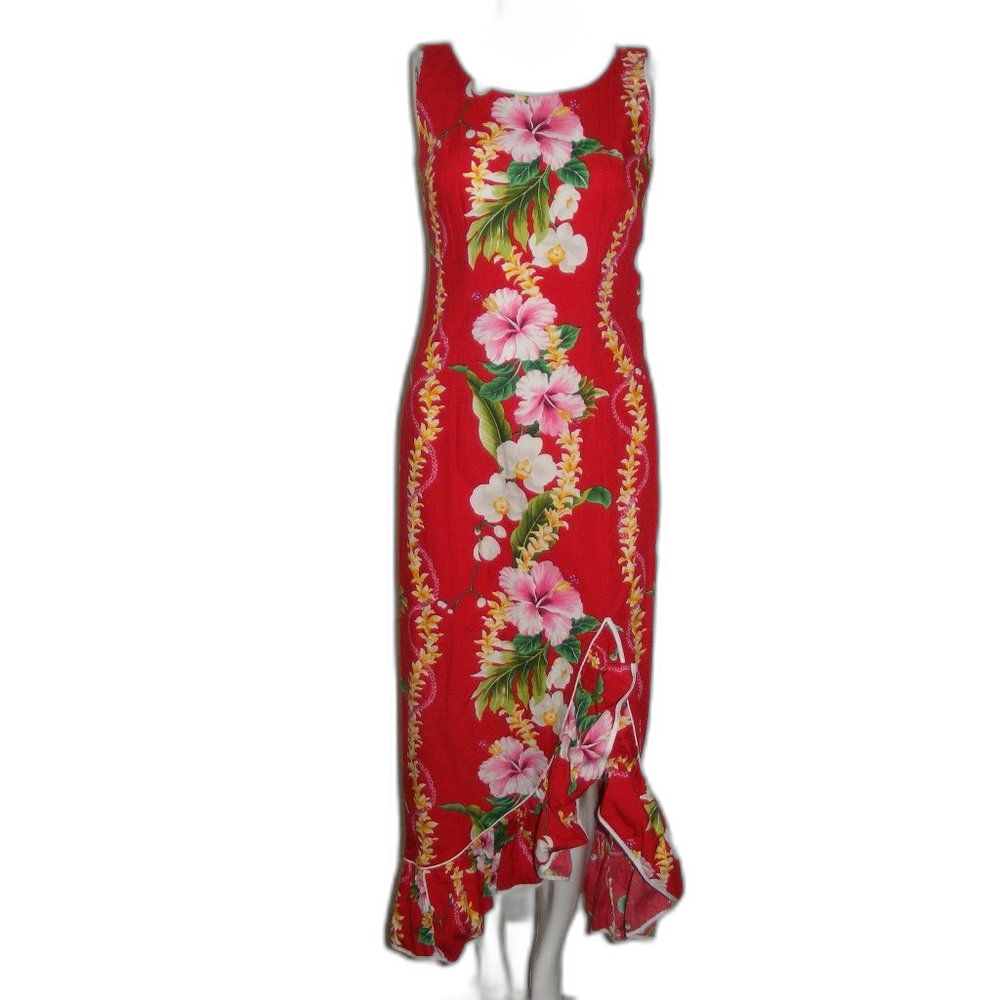 ROYAL CREATIONS Maxi Dress, S, Red, Floral, Ruffled Asymmetrical Hem, Sleeveless - Picture 8 of 10